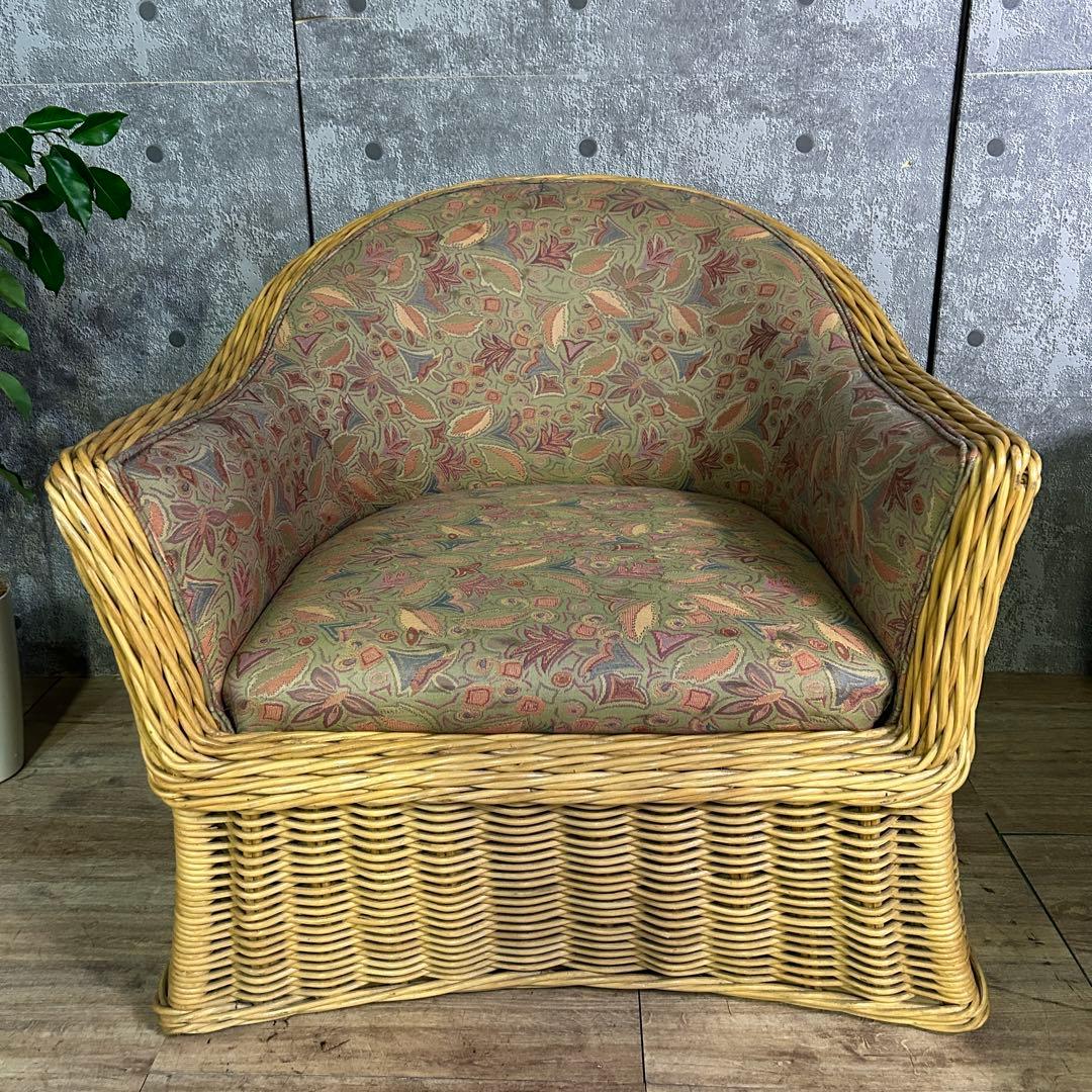 ꧁CASABLANCA カサブランカ꧂ラタン1Pアームソファ2脚 籐家具 花柄