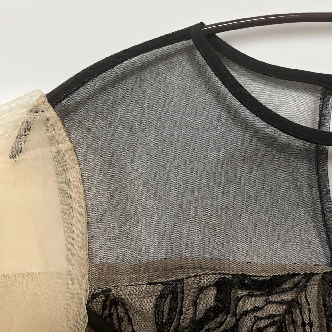 【Leja】アシンメトリーシアーフラワーワンピースドレス結婚式パーティー二次会