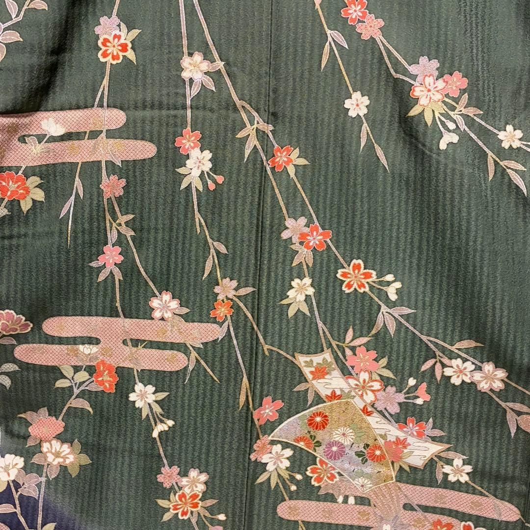 D233 訪問着　枝垂れ桜　金彩　正絹　着物　袷　しつけ糸付き未使用極美品