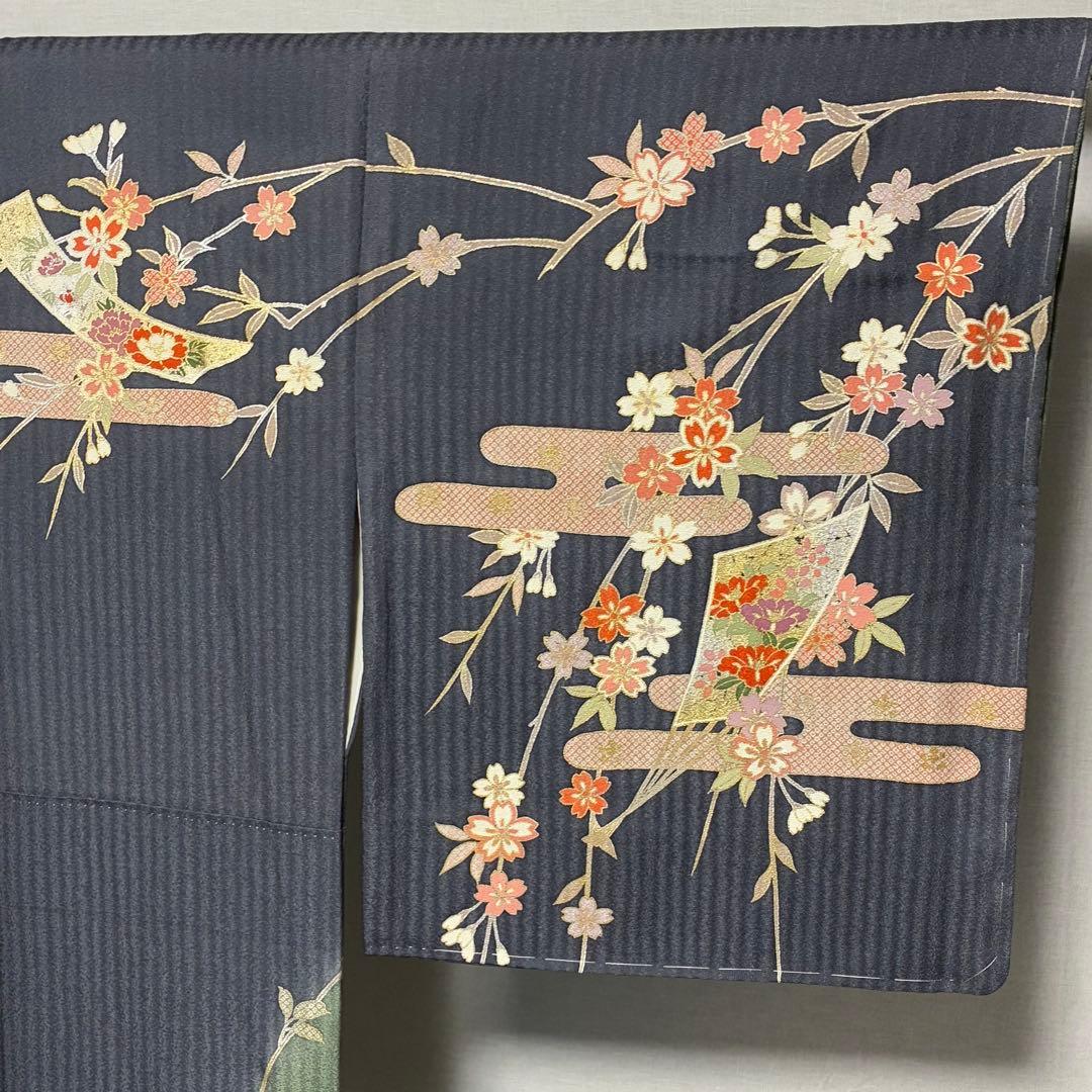D233 訪問着　枝垂れ桜　金彩　正絹　着物　袷　しつけ糸付き未使用極美品
