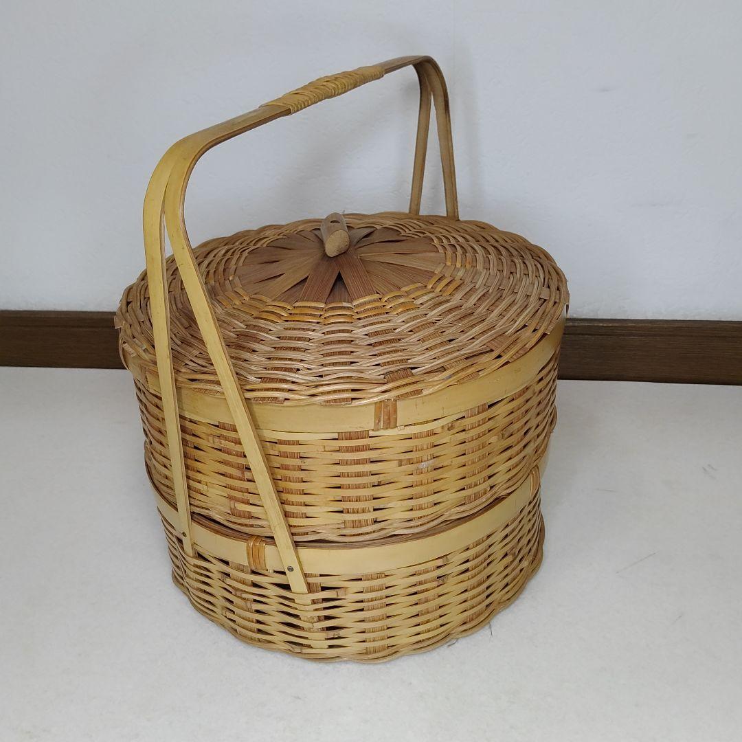 バスケット 竹細工 竹籠 2段重 お弁当箱 提藍 煎茶籠 茶籠 ピクニック