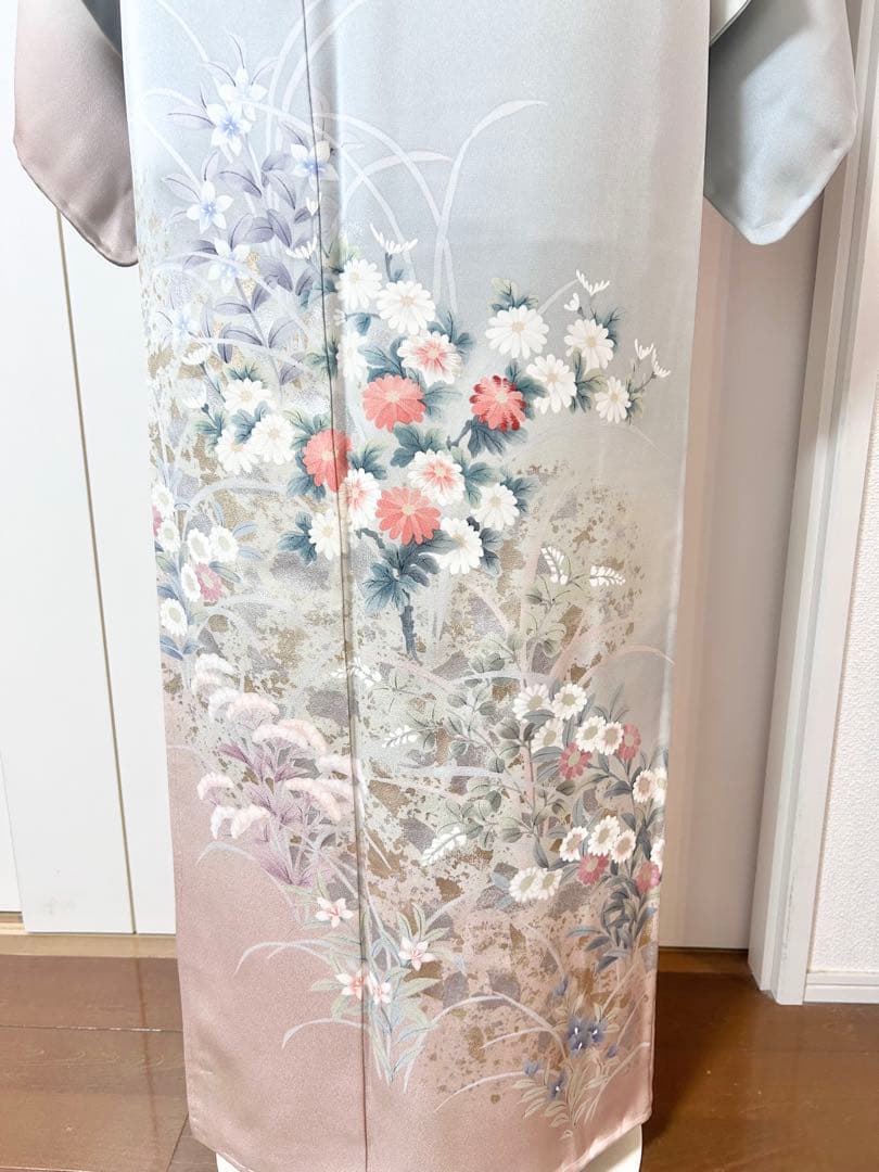 美品　未使用　しつけ糸付　裄丈長め　正絹訪問着　フルセット4点　袋帯ガード加工