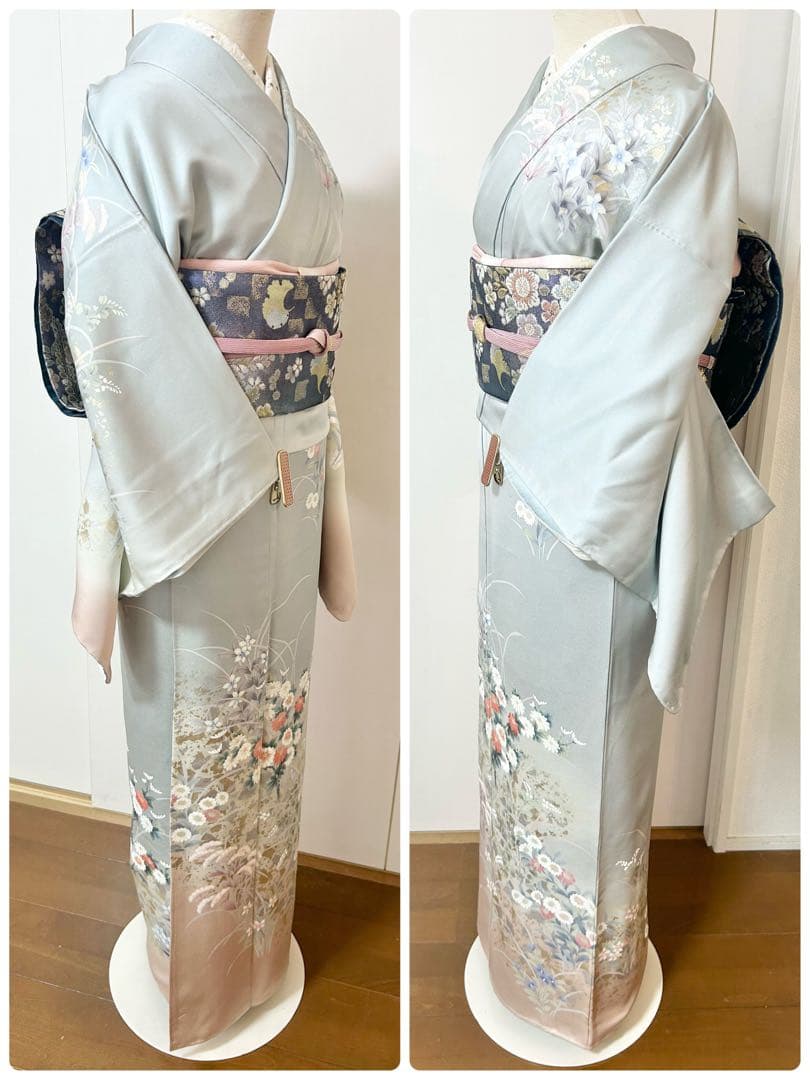 美品　未使用　しつけ糸付　裄丈長め　正絹訪問着　フルセット4点　袋帯ガード加工