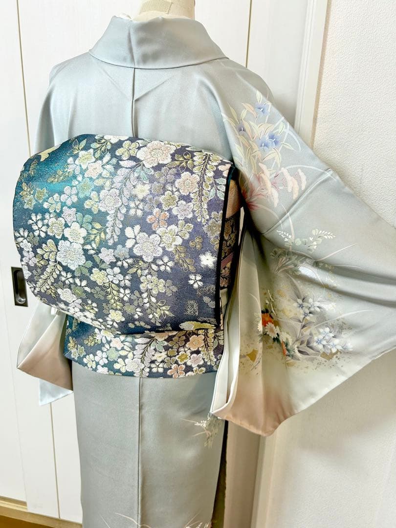 美品　未使用　しつけ糸付　裄丈長め　正絹訪問着　フルセット4点　袋帯ガード加工