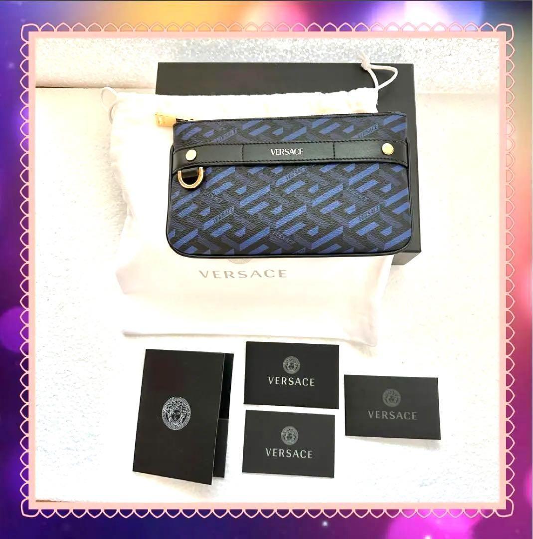 【美品】シグネチャー　レザーポーチ　グレカ　Versace　おしゃれ