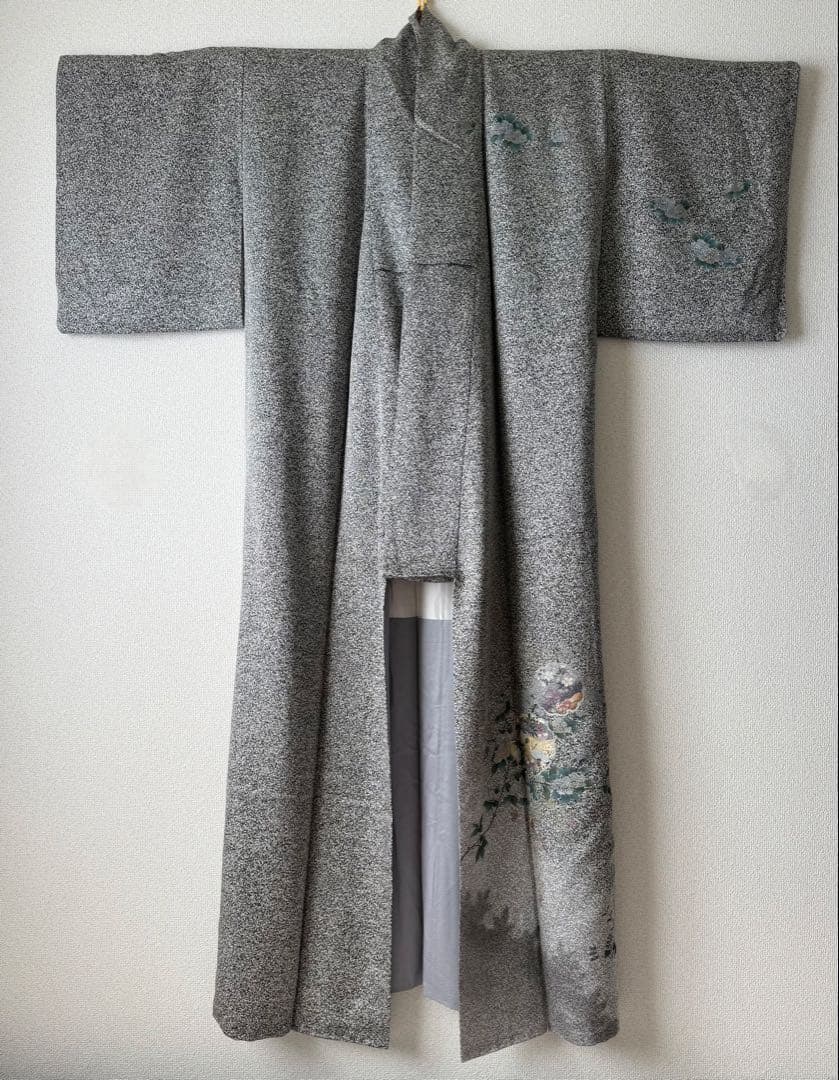 美品！ 訪問着 逸品 金彩 黒灰 グレー モノトーン系 身丈158 ゆったり