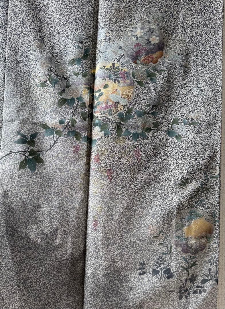 美品！ 訪問着 逸品 金彩 黒灰 グレー モノトーン系 身丈158 ゆったり