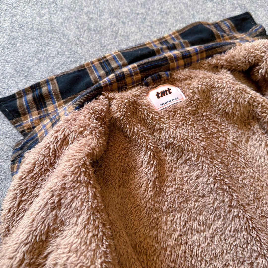 TMT：名作【コットン•フランネル×ボア•ライナー】チェック柄•シャツジャケット