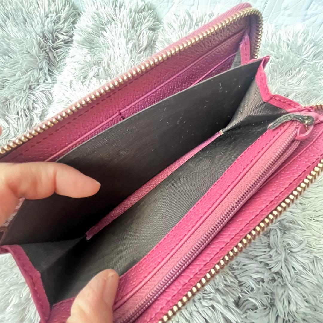 良品✨GUCCI ラウンドジップ　GGキャンバス ラパープル　長財布　ロゴ金具