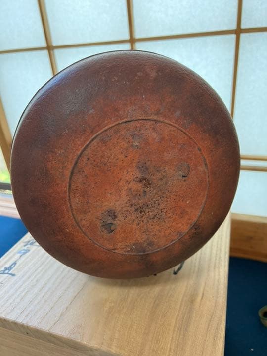 『菊地正直』即中斎好　青海松地紋　肩衝釜　在銘　共箱　銅蓋　鉄釜　茶釜