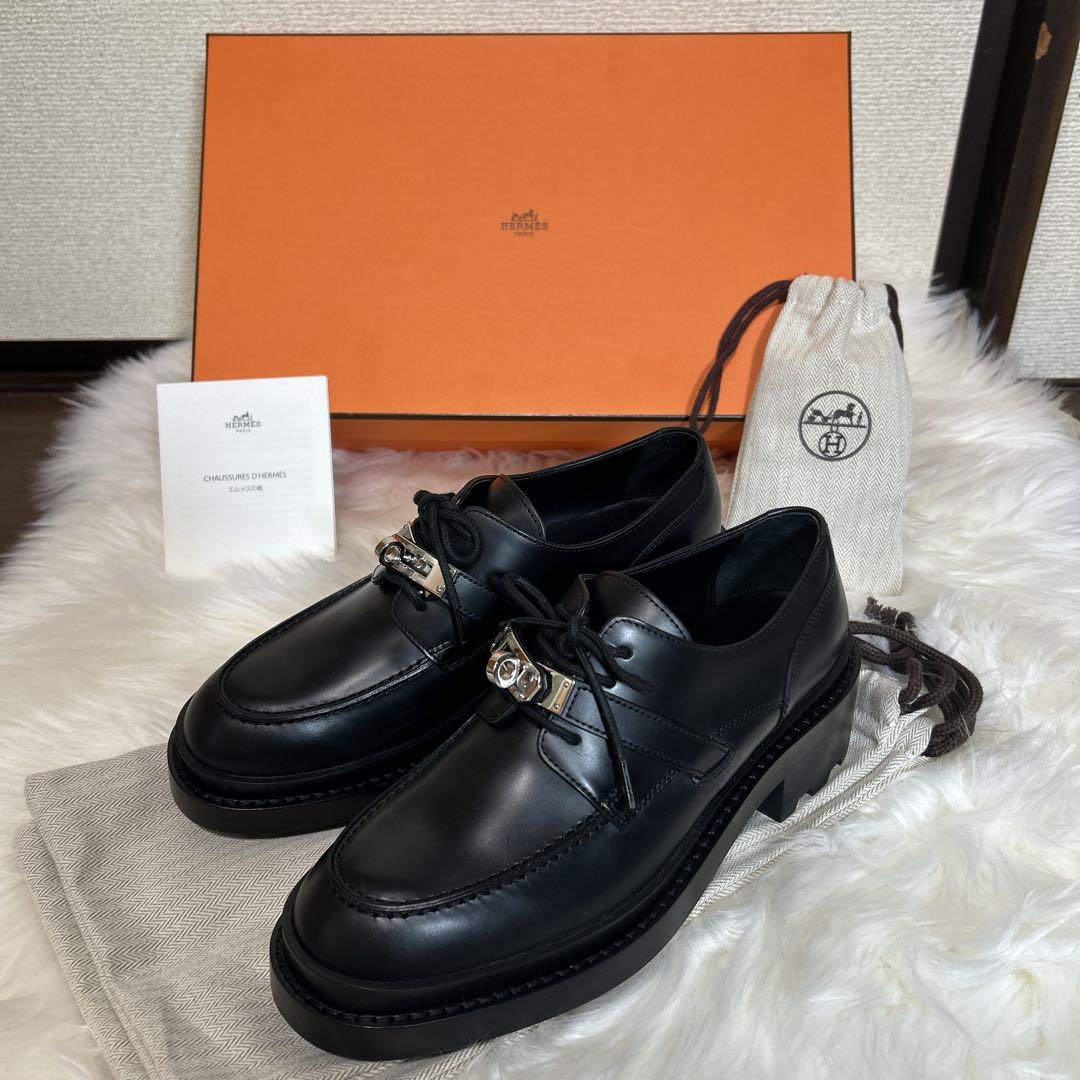 未使用級　HERMES エルメス　革靴　ケリー　ダービー　ファースト　36 黒