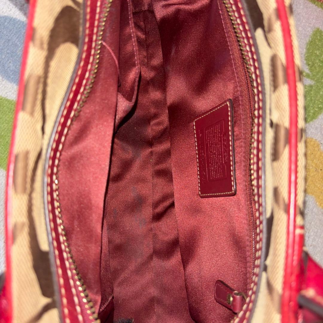 未使用に近い　Coach ショルダーバッグ レッド ベージュ
