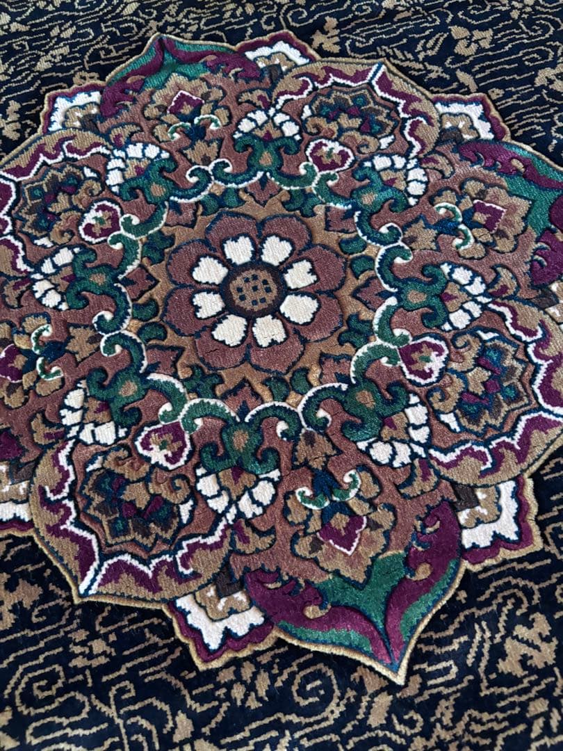 1*9様 龍村美術織物　絹　段通　仏寶　絨毯　半畳　仏壇　仏前　蓮池八稜華文　佛