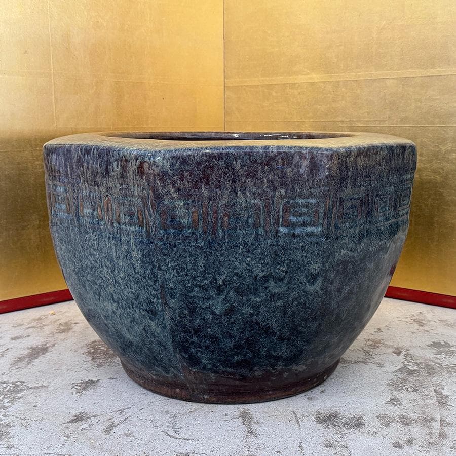 青海鼠釉 火鉢 瓶掛 手炙り施釉陶 なまこ 幅48cm 睡蓮鉢 金魚鉢 メダカ入