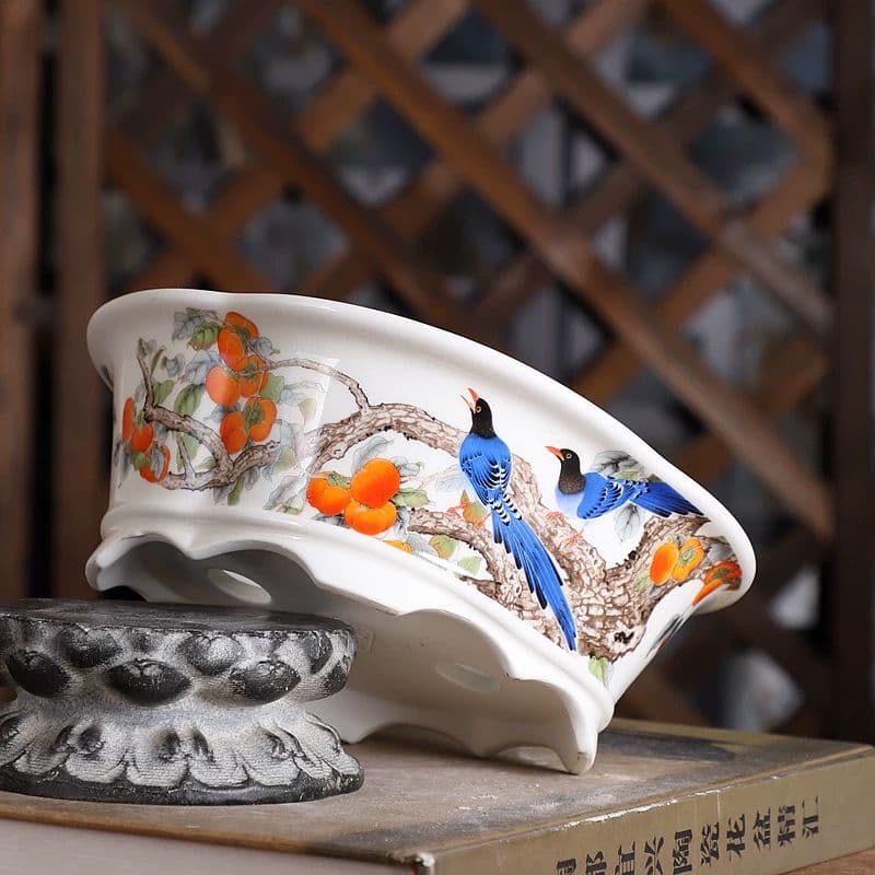 秋柿植栽鉢 盆栽鉢 山野草鉢 多肉植物 植木鉢 小品大品盆栽鉢 陶器鉢置物