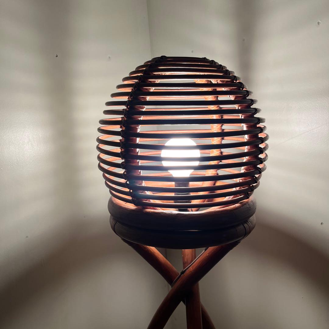 古家具 ビンテージ品◾️籐ラタンフレーム 間接照明 フロアライト/ フロアスタンド