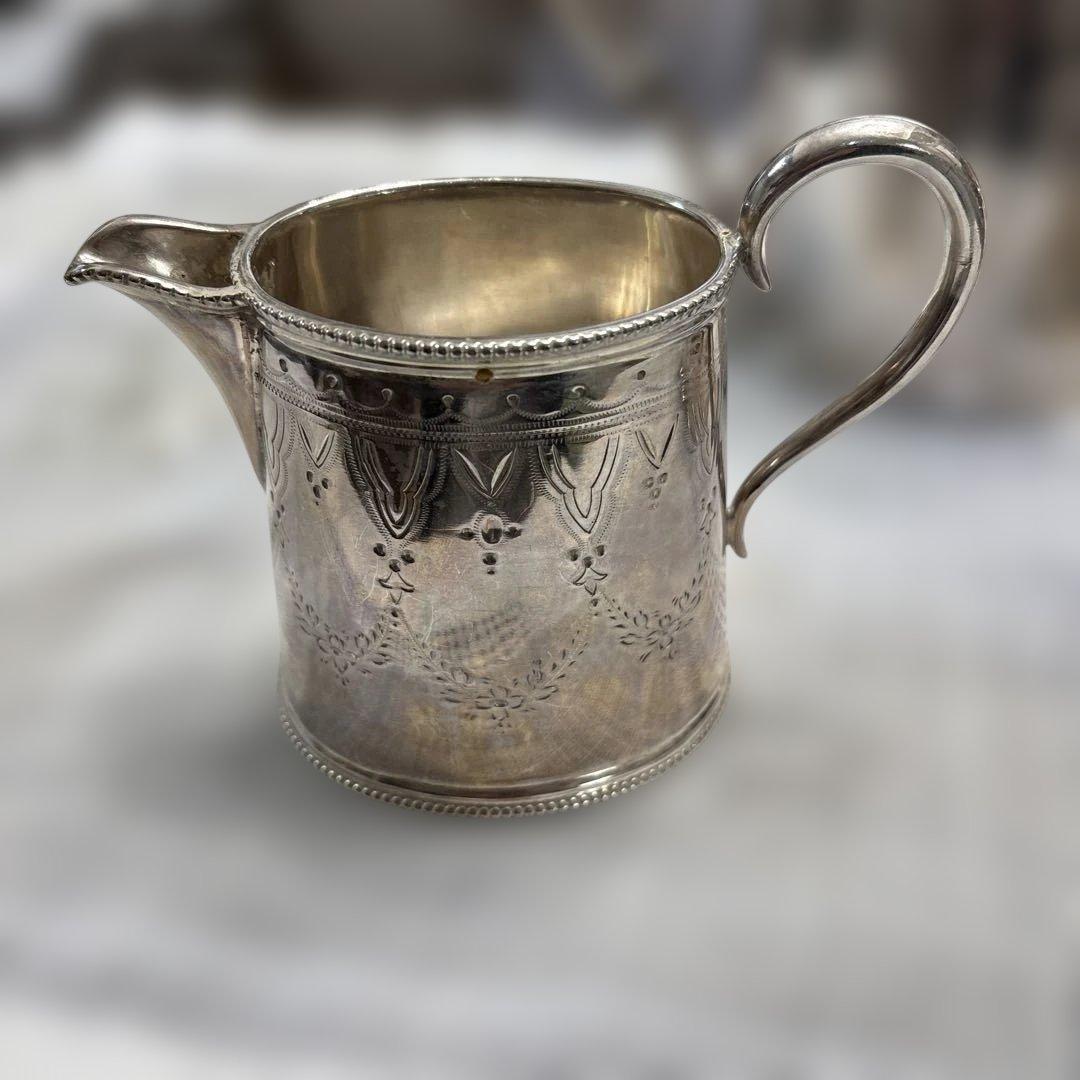 イギリス製　アンティーク　シルバーポットティーセット　トレイ　おまけ付き