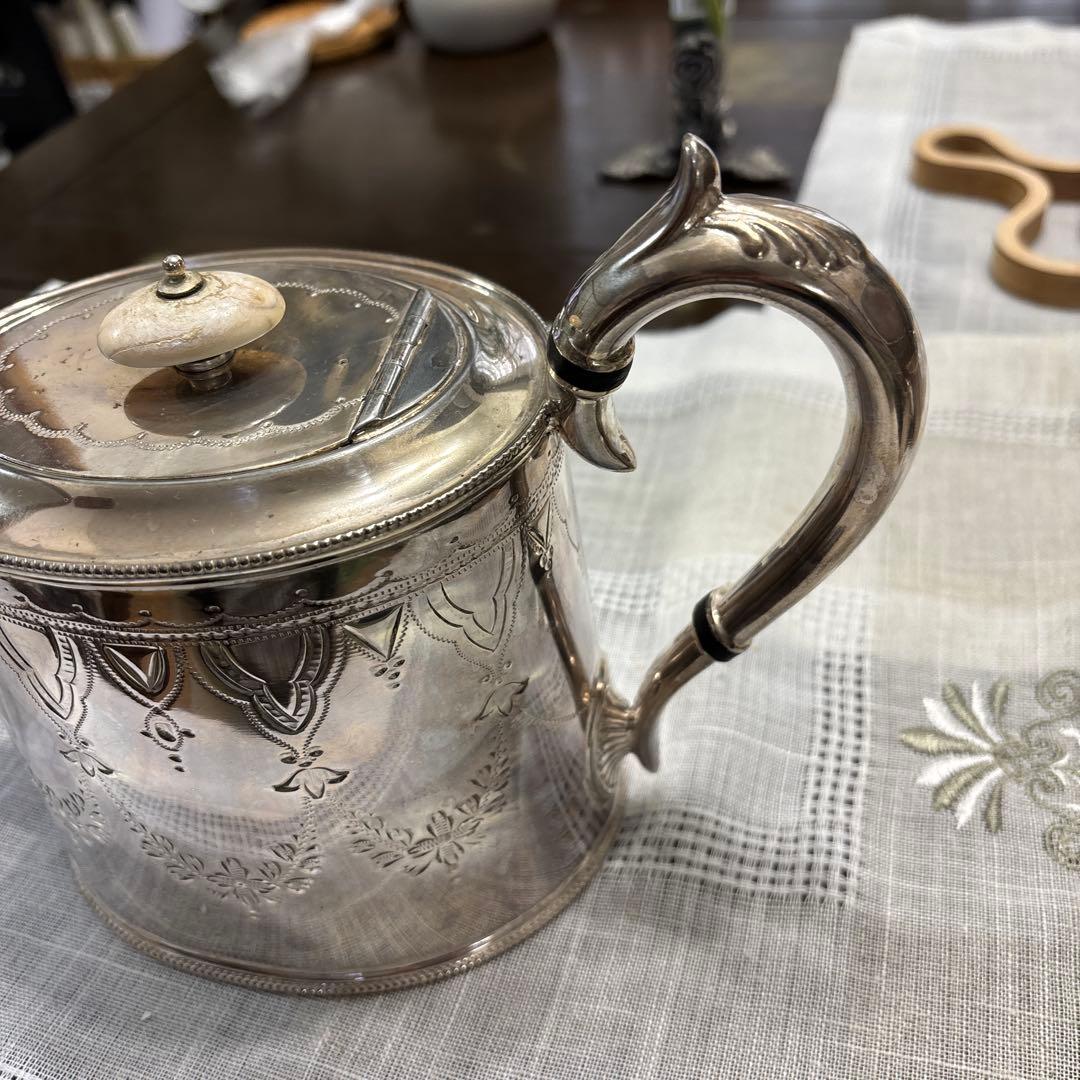 イギリス製　アンティーク　シルバーポットティーセット　トレイ　おまけ付き