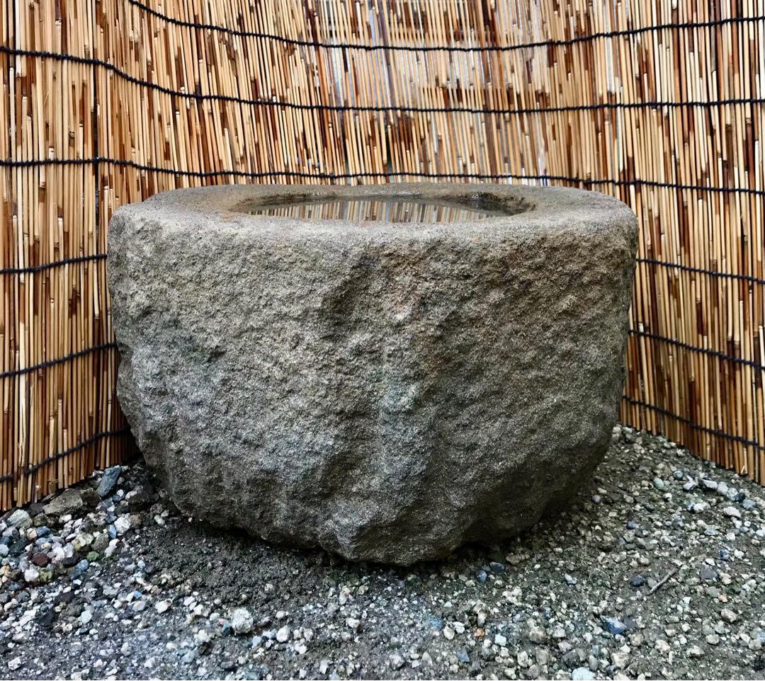 【天然自然石・蹲・水鉢・茶庭坪庭鉢】庭石オブジェ置物ガーデニング造園バードバス