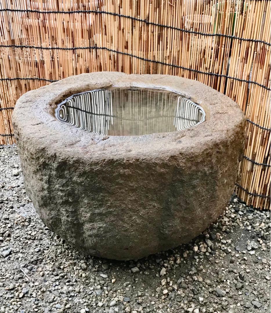 【天然自然石・蹲・水鉢・茶庭坪庭鉢】庭石オブジェ置物ガーデニング造園バードバス
