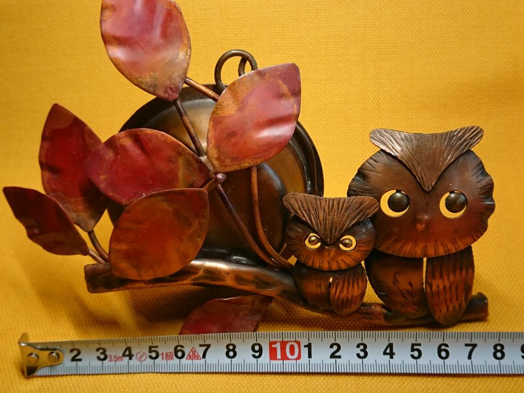 フクロウ　オルゴール　銅製　置物　インテリア　工芸品　美術品　A3088