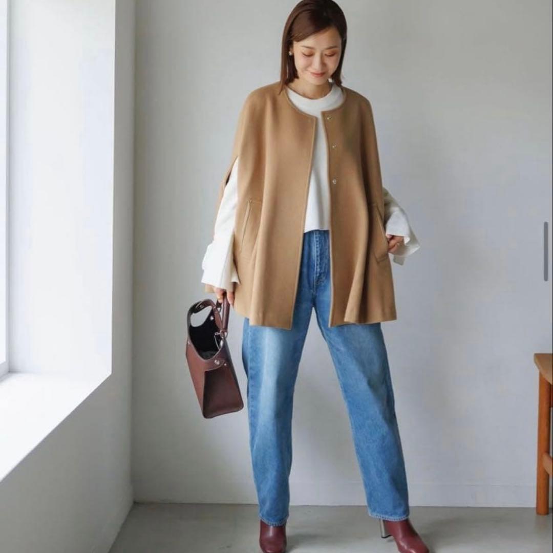 anplegant アンプレガント　ポンチョ　ケープ　コート　キャメル