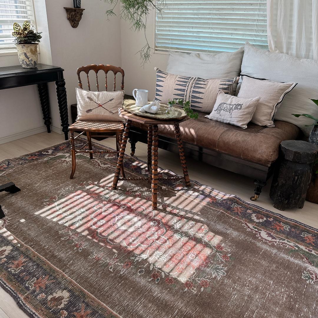 トルコヴィンテージラグ A71 超大判 レア トープ ブラウン ネイビー カーキ