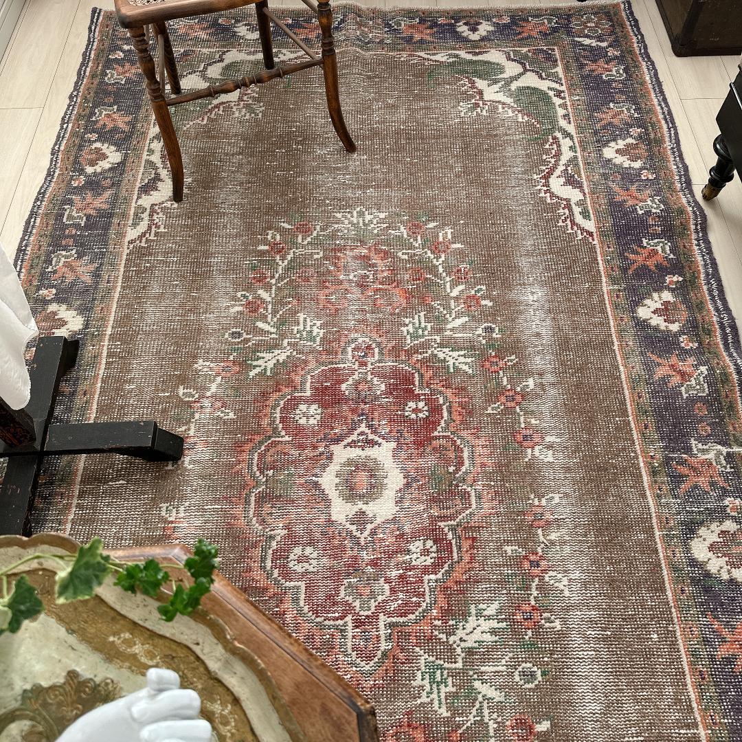 トルコヴィンテージラグ A71 超大判 レア トープ ブラウン ネイビー カーキ