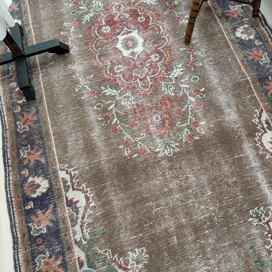トルコヴィンテージラグ A71 超大判 レア トープ ブラウン ネイビー カーキ