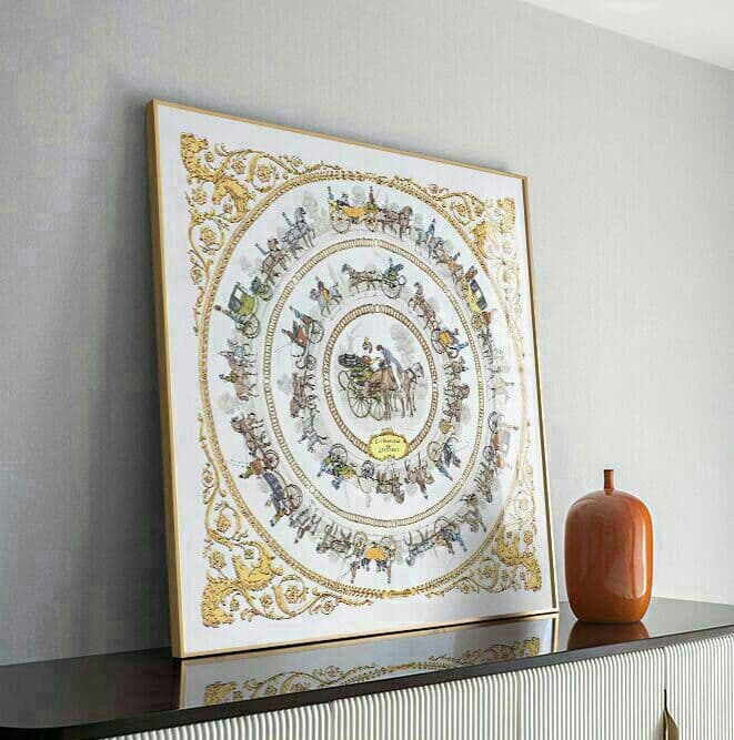 HERMES エルメスHere Fine Art .騎士と貴婦人のスカーフの絵