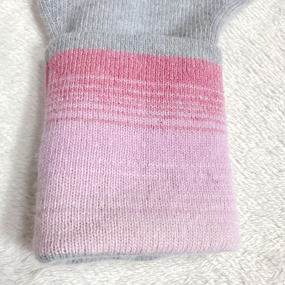 極美品★ルイヴィトン　手袋 カシミヤ　ウール ロゴ　グレー　ピンク レディース