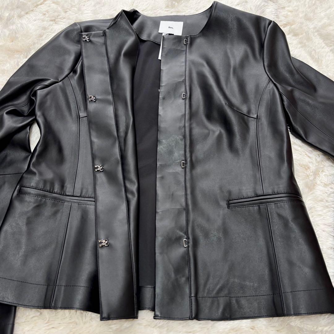 【新品】24AW ソブ フェイクレザーノーカラージャケット 黒 現行 ダブスタ