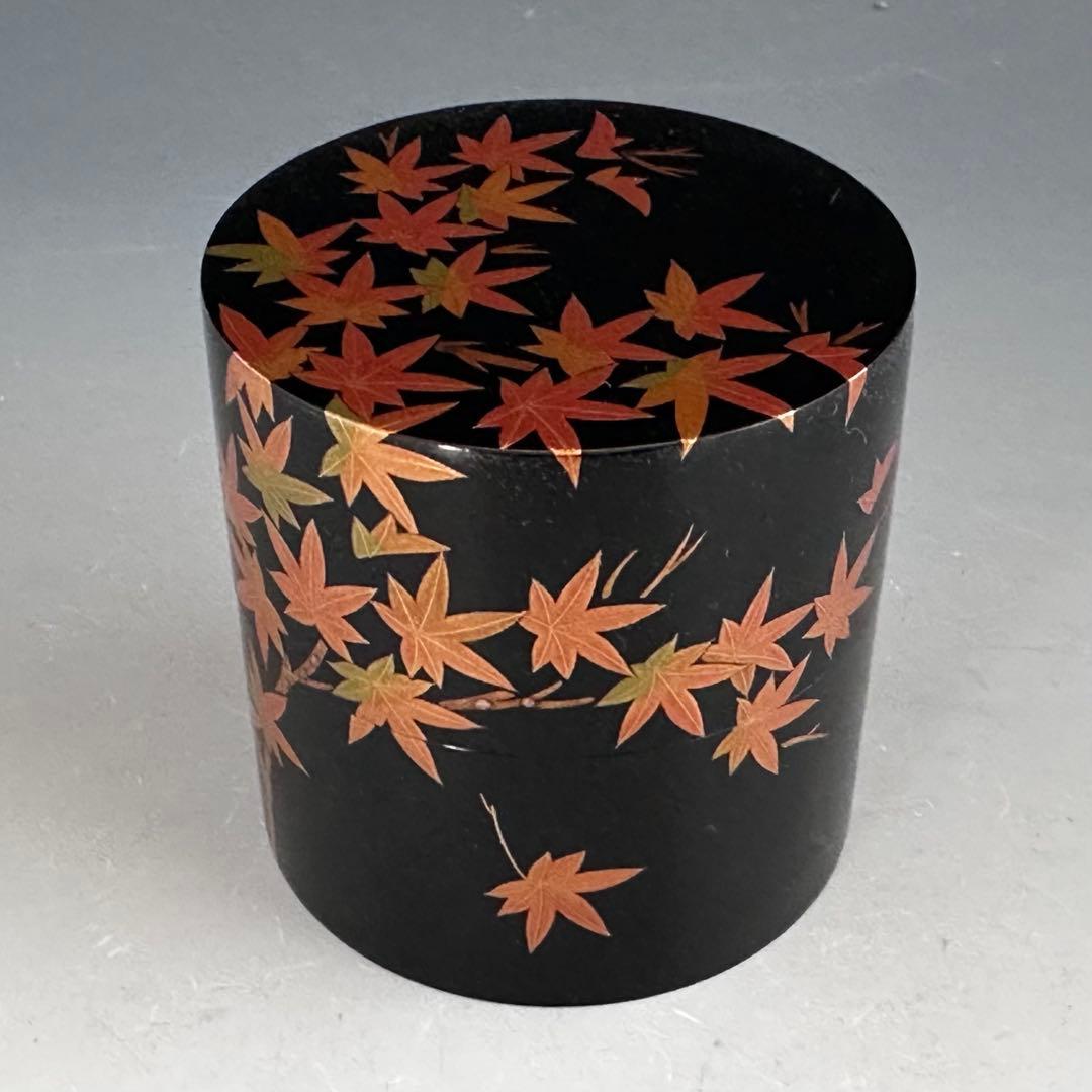 茶道具　紅葉蒔絵　中次　茶器　竹内幸斎　共箱　山中塗　漆器　漆芸　秋　もみじ　棗