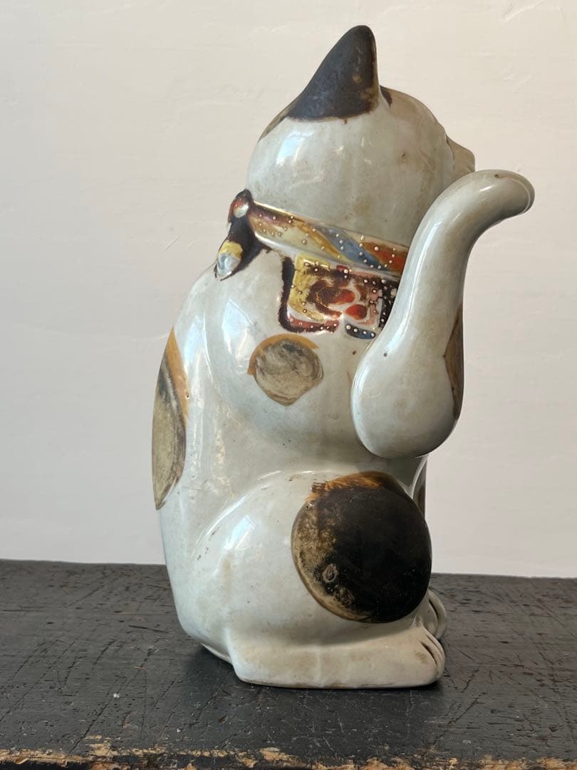 古伊万里 色絵金彩 招き猫 ／ H.285cm 幕末〜明治期 】九谷ねこ 縁起物