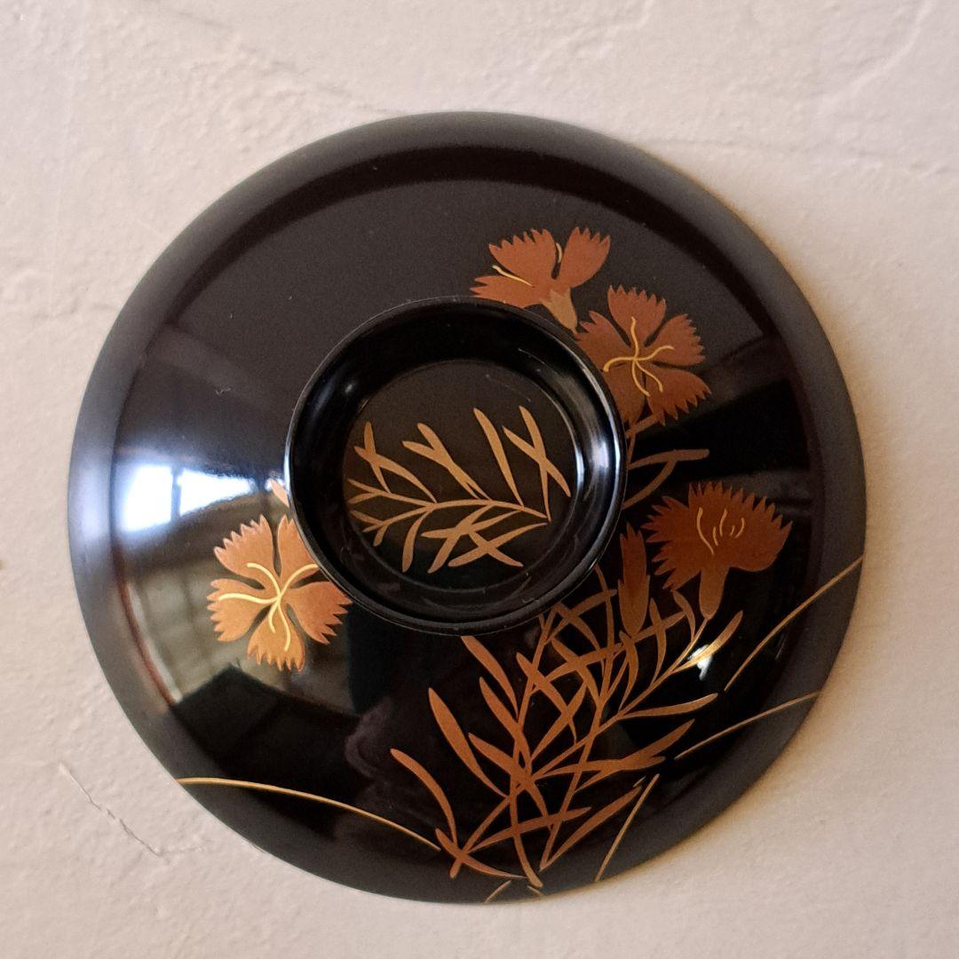 絵変わり 草花蒔絵 蓋付き椀 5客 吸い物椀 煮物椀 雑煮椀 骨董品