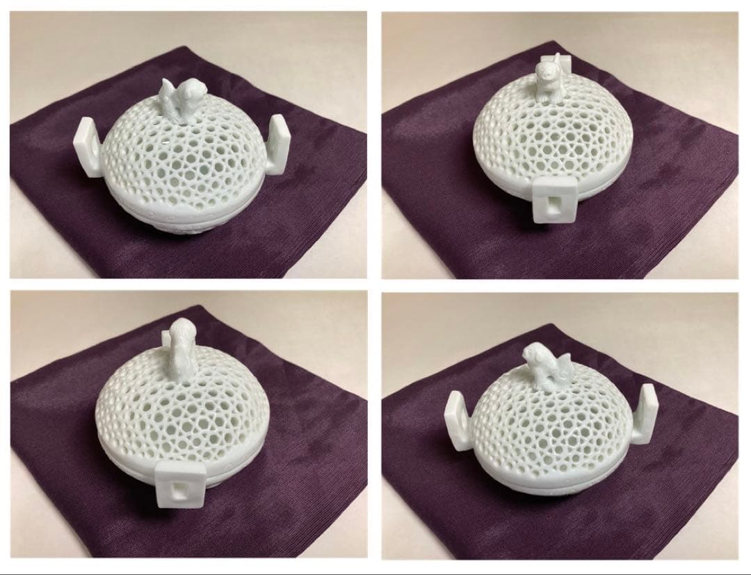 香炉 白磁 平戸焼 透かし 獅子頭 香合 白磁 平戸焼 龍紋 茶道具 古物品