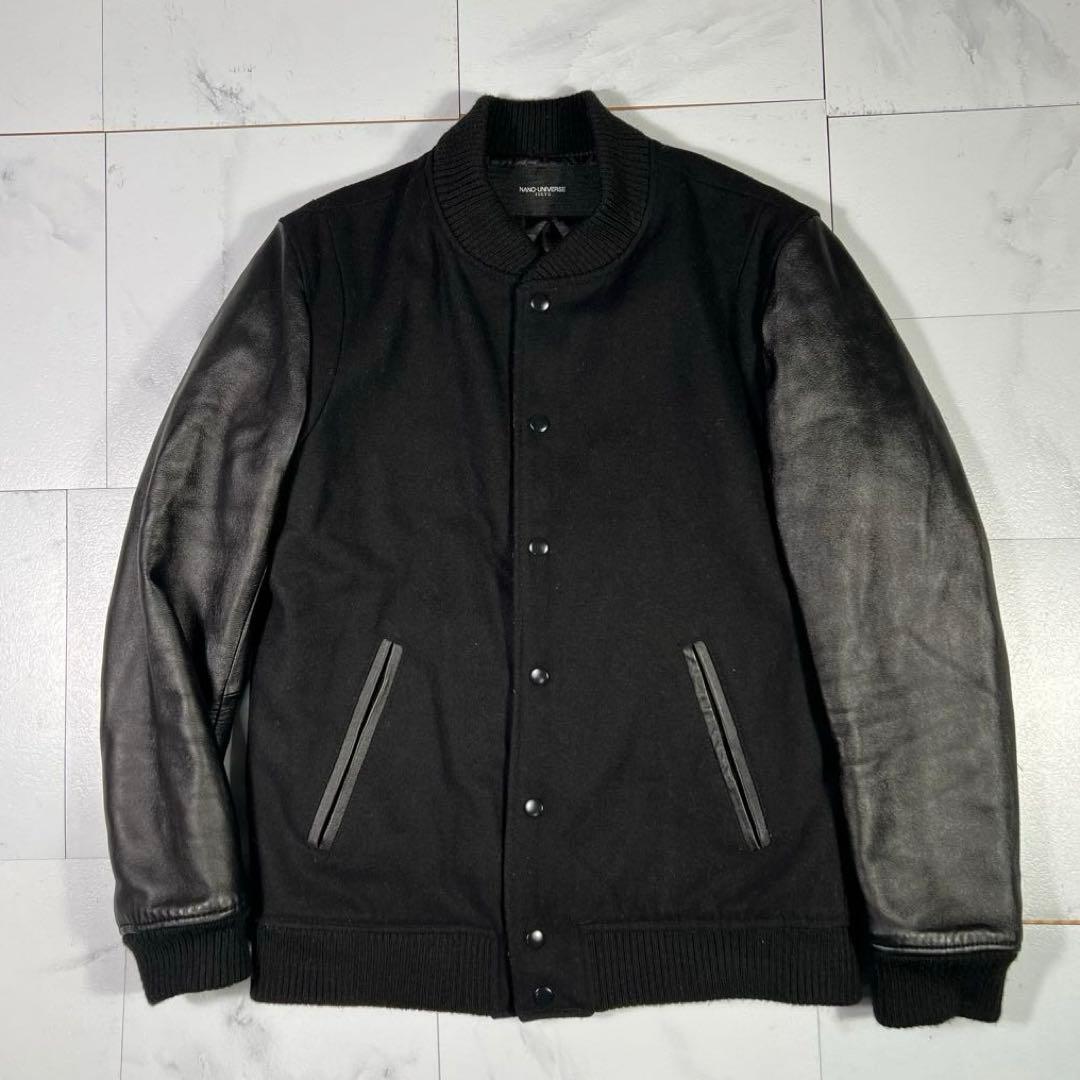 【美品】ナノユニバース スタジャン 袖ラムレザー切り替え キルティング裏地　L