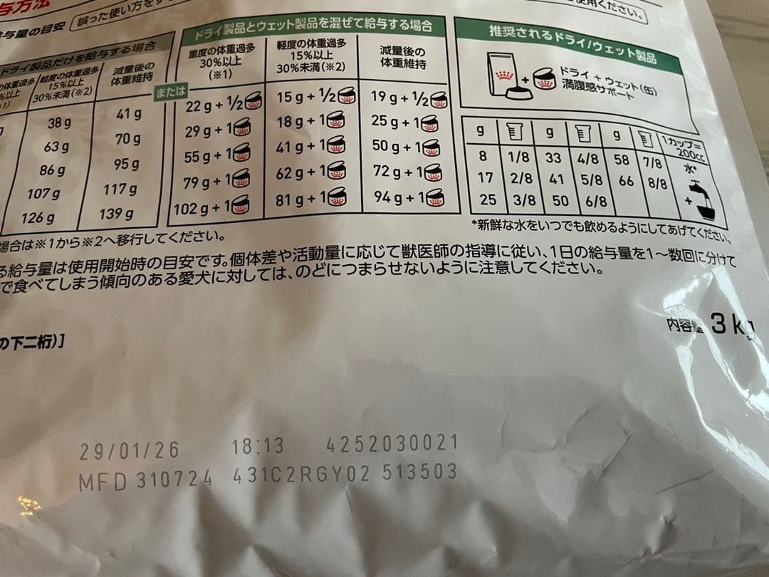 ロイヤルカナン 小型犬用　満腹感サポート　療法食、3kg