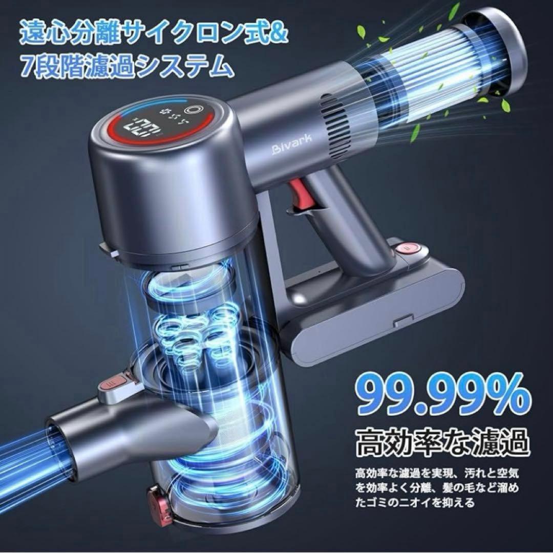 コードレス掃除機 50Kpa 強力吸引 グリーンLEDライト付き 65分連続稼働