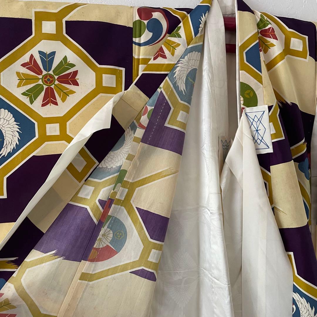 七五三　3歳　男の子　正絹アンティークお着物セット　正絹マスタード被布　黒ブーツ