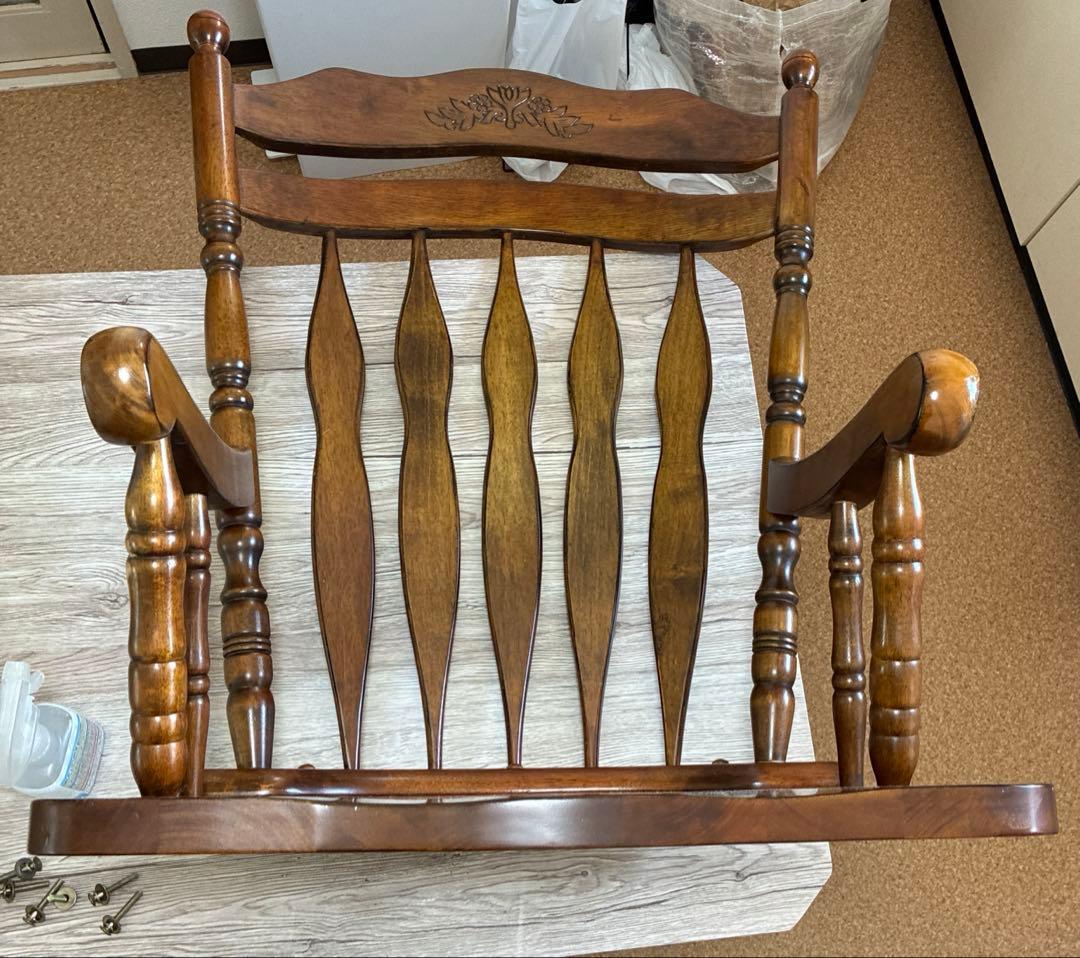 不二貿易　木製　ロッキングチェア 椅子　肘掛け付 彫刻