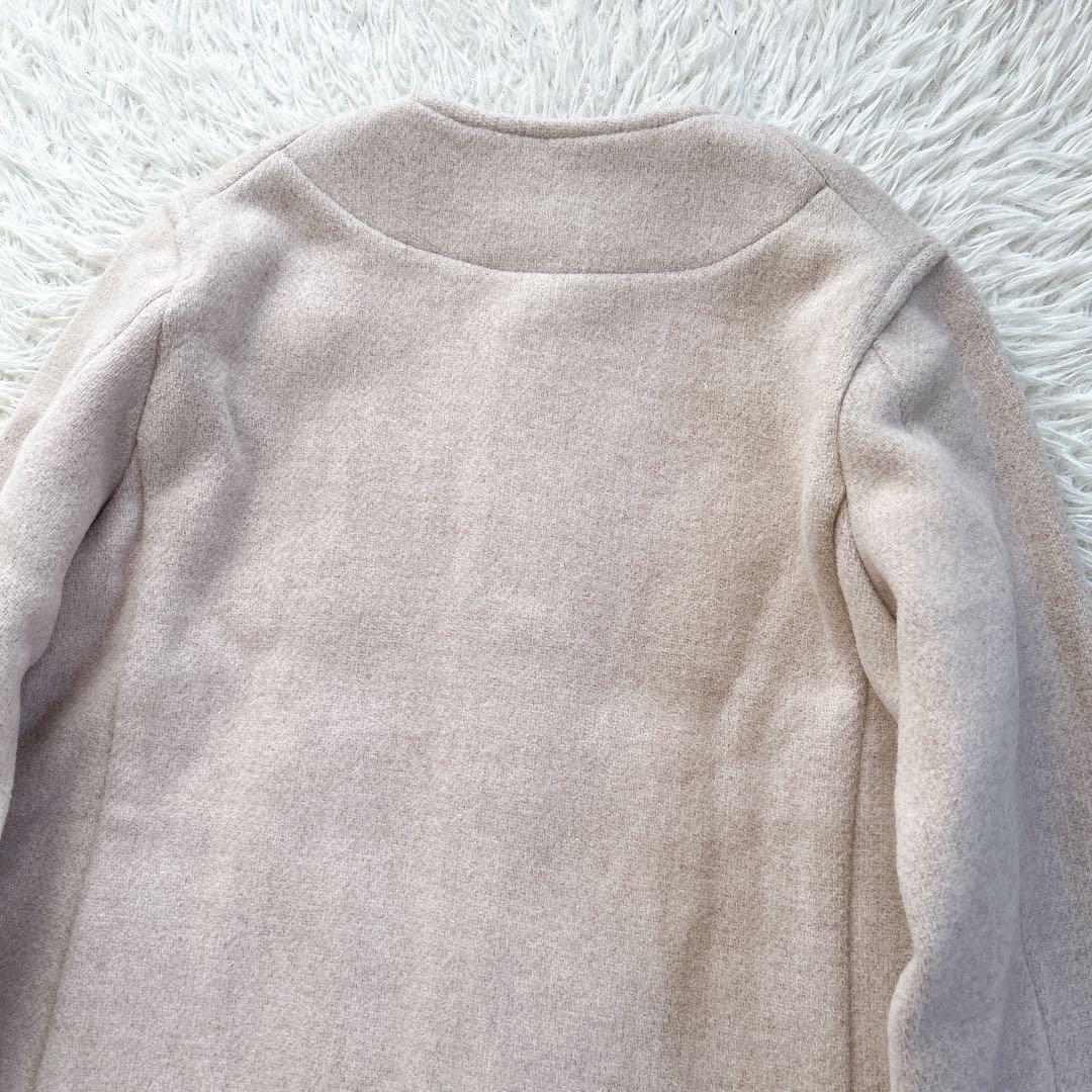 新品　ダントン　ノーカラーコート　短丈　ベージュ　ロゴワッペン　サイズ36