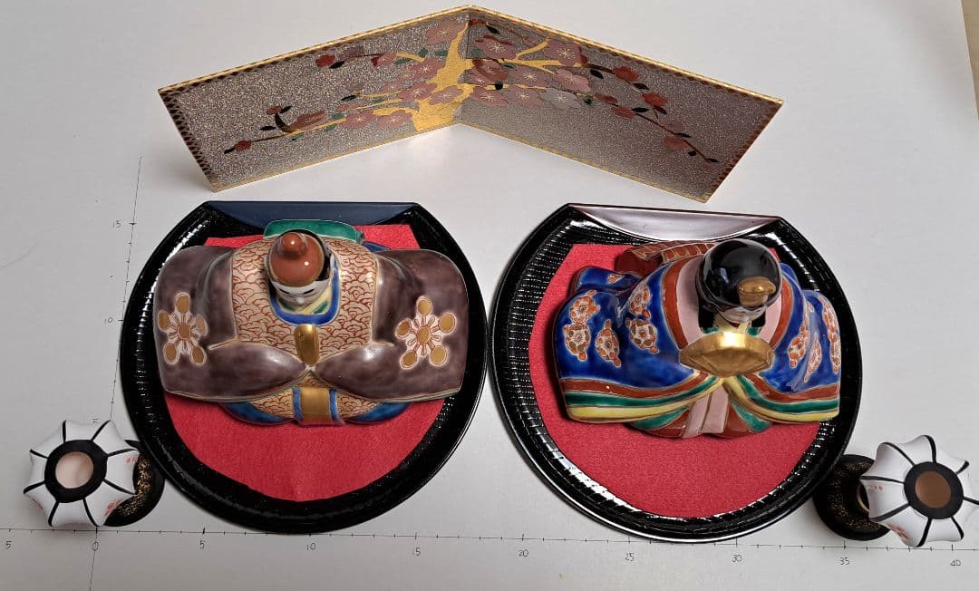 k-⑫九谷焼 ひな人形 3号 親王飾り 菊仙作 青海波