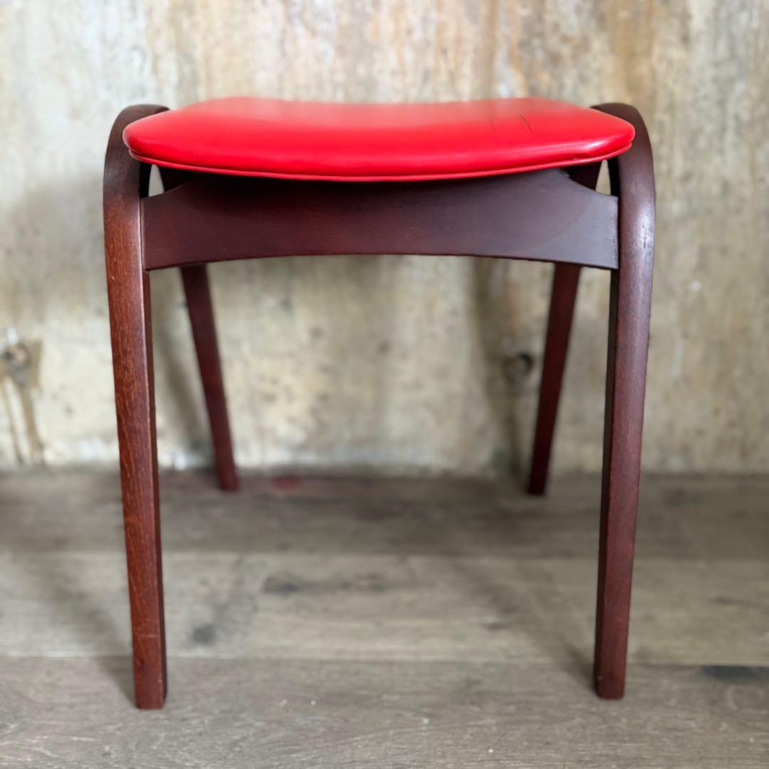 秋田木工　スタッキングスツール　レッド　剣持勇　曲木　②