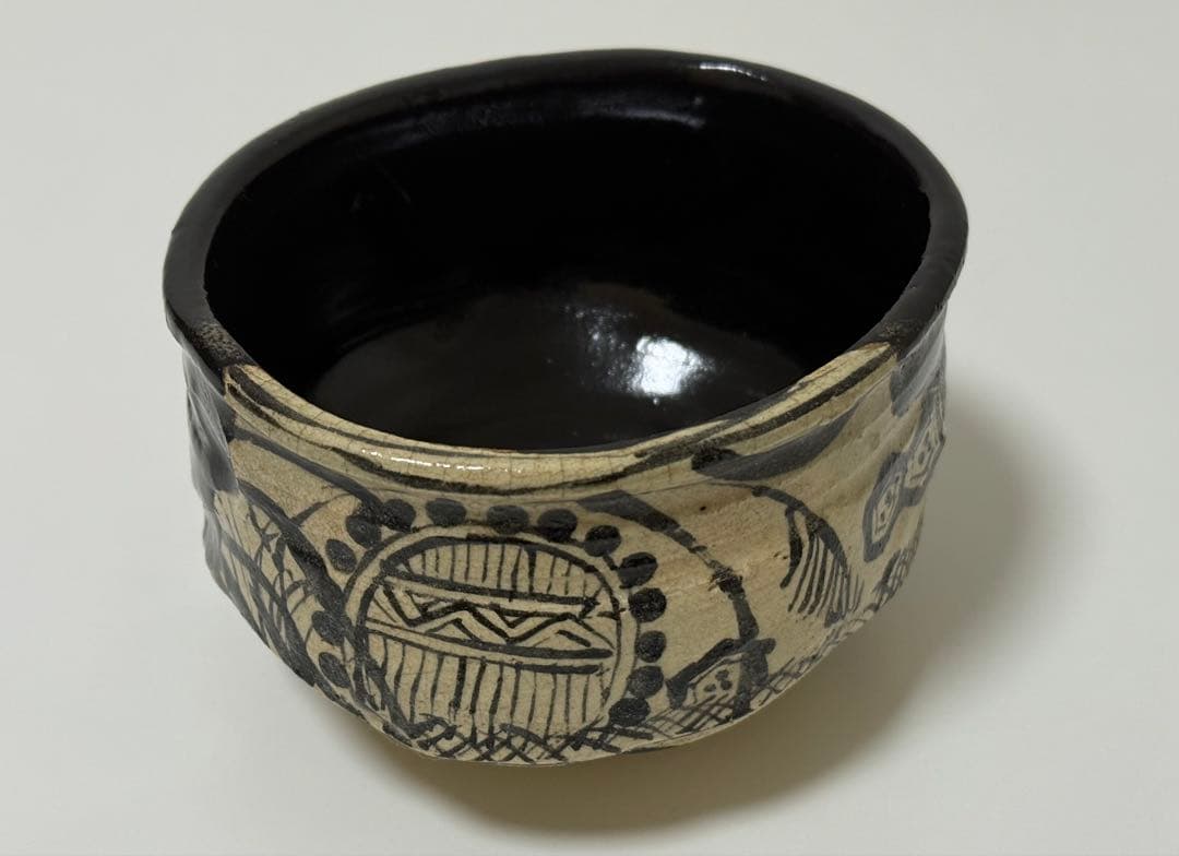 【未使用品】雅山窯 中島正雄　織部 黒 茶碗　茶道具