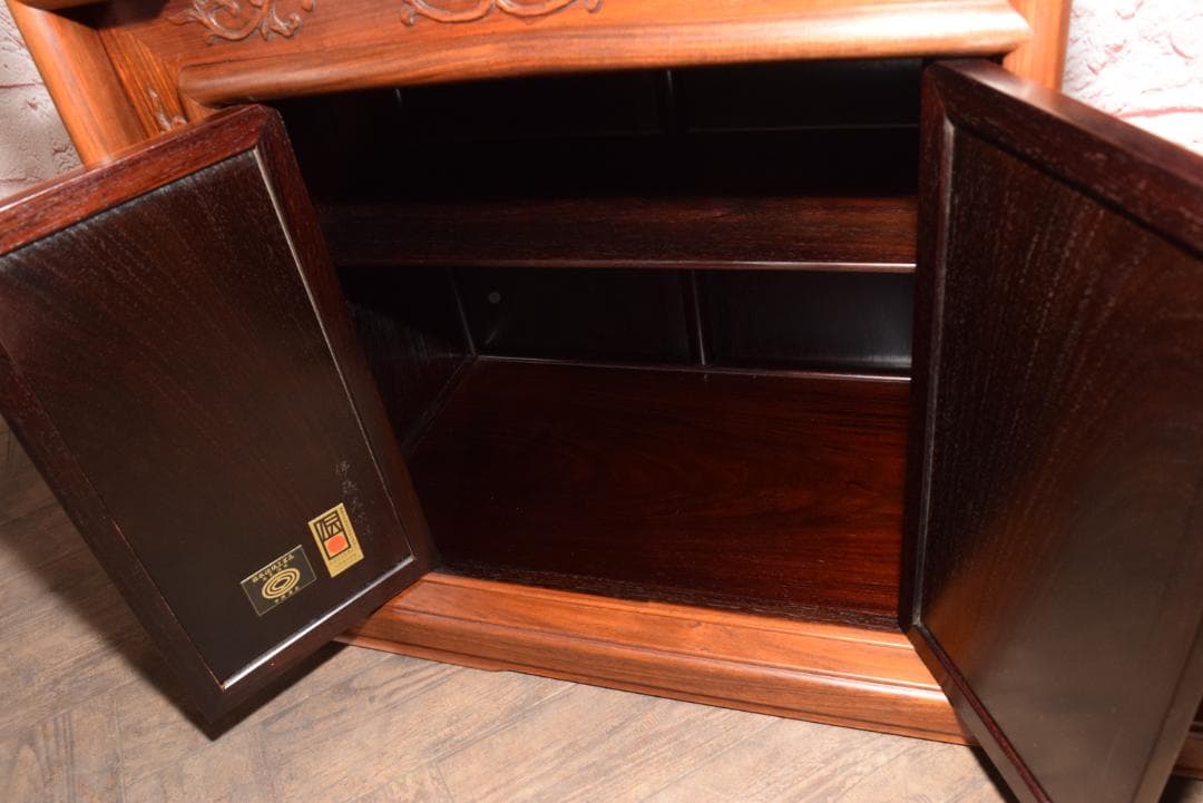 中澤唐木(大阪唐木) 総紫檀 茶棚 梅鶯紋 日本伝統工芸士 伊藤晁次 作