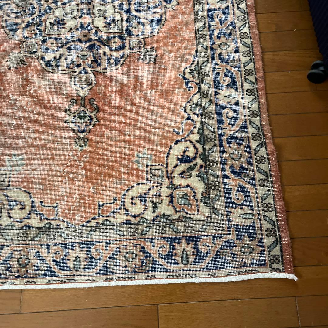 伝統ネイビー118×197シャビーオレンジ　メダリオン　トルコヴィンテージラグ
