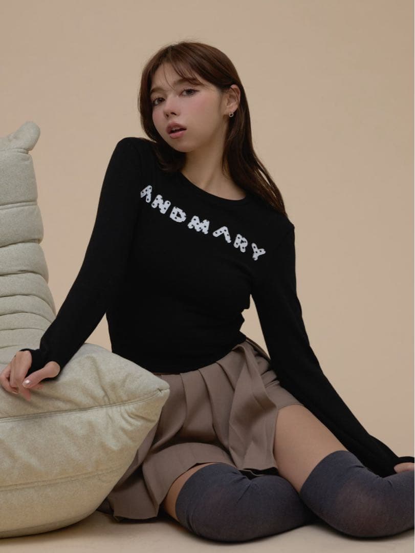 ANDMARY Mary logo pattern tops ブラック