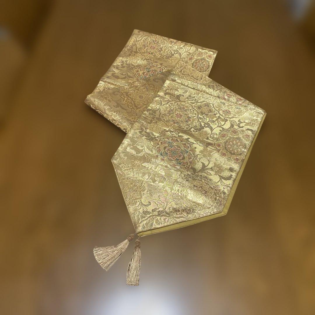 table runner 長長尺　金彩正倉院文　帯リメイク　正絹証書付