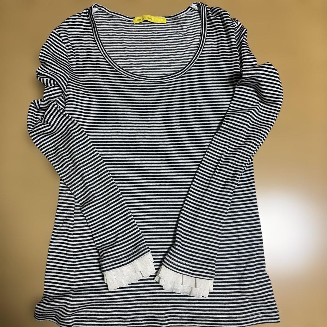 De bon coer長袖カットソーレース付3色セット（黒・グレー・ストライプ）